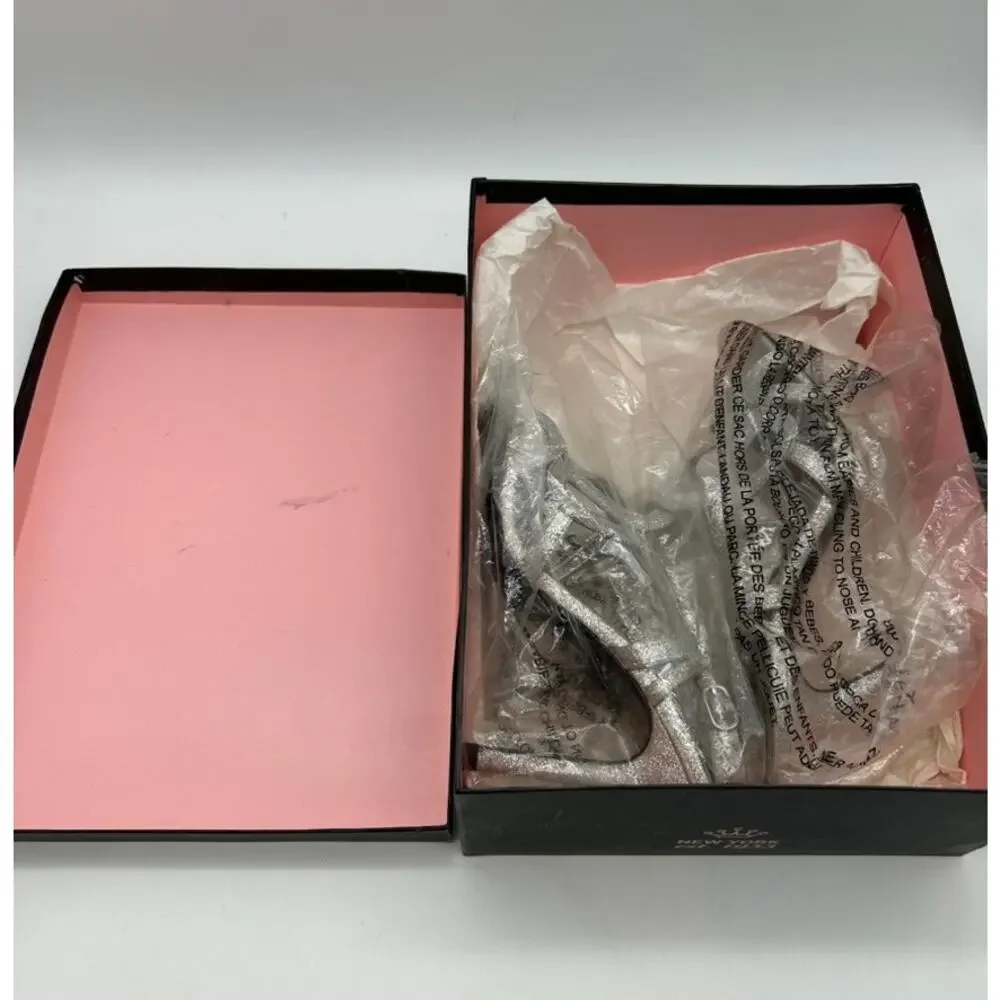 Nina Silver Glitter Strappy Unilora Heels Size 6.5 Glam Evening Slingback Y2K